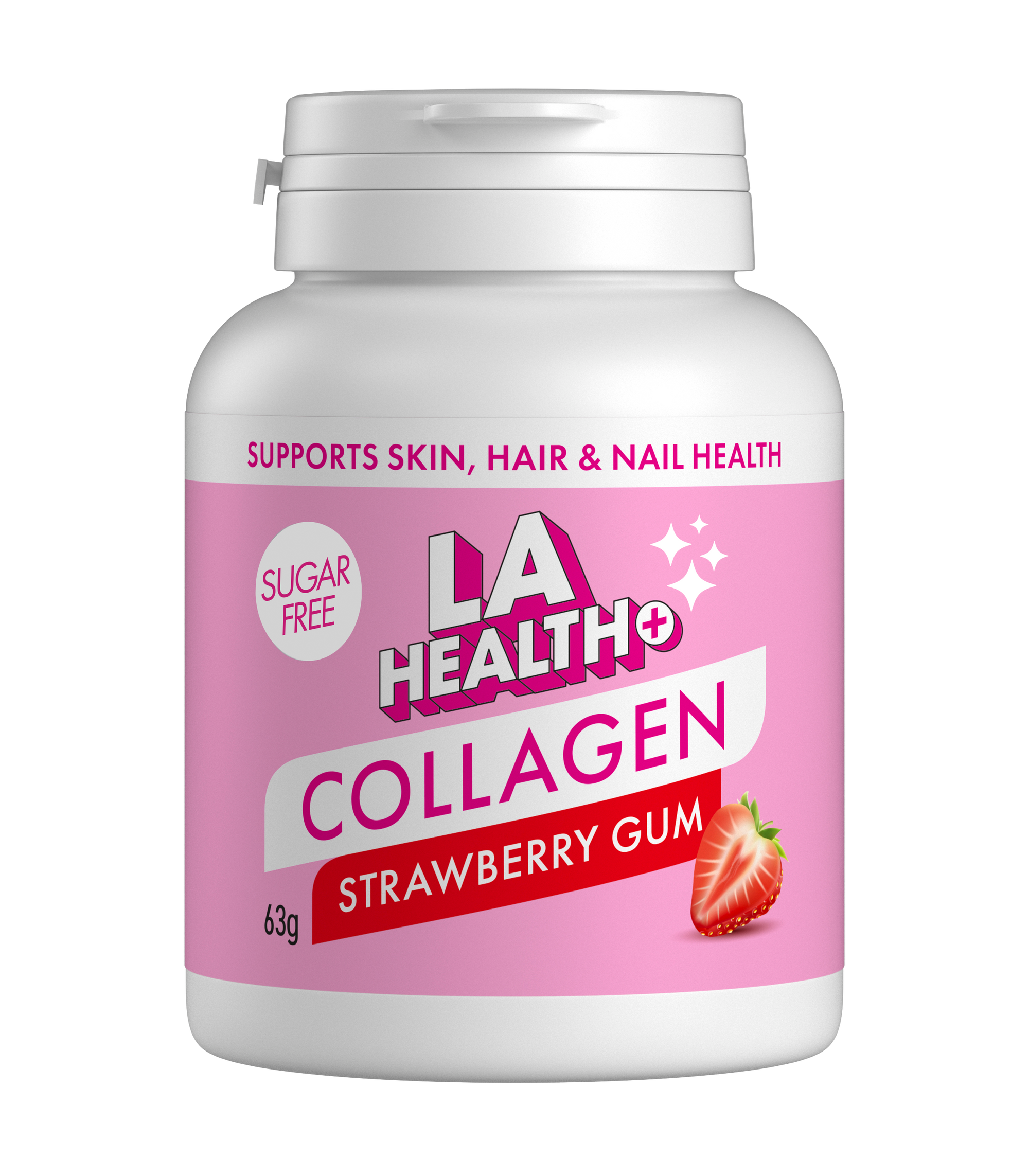 LA Health Collagen Gum Strawberry. Box of  24 - 3 x 8 packs