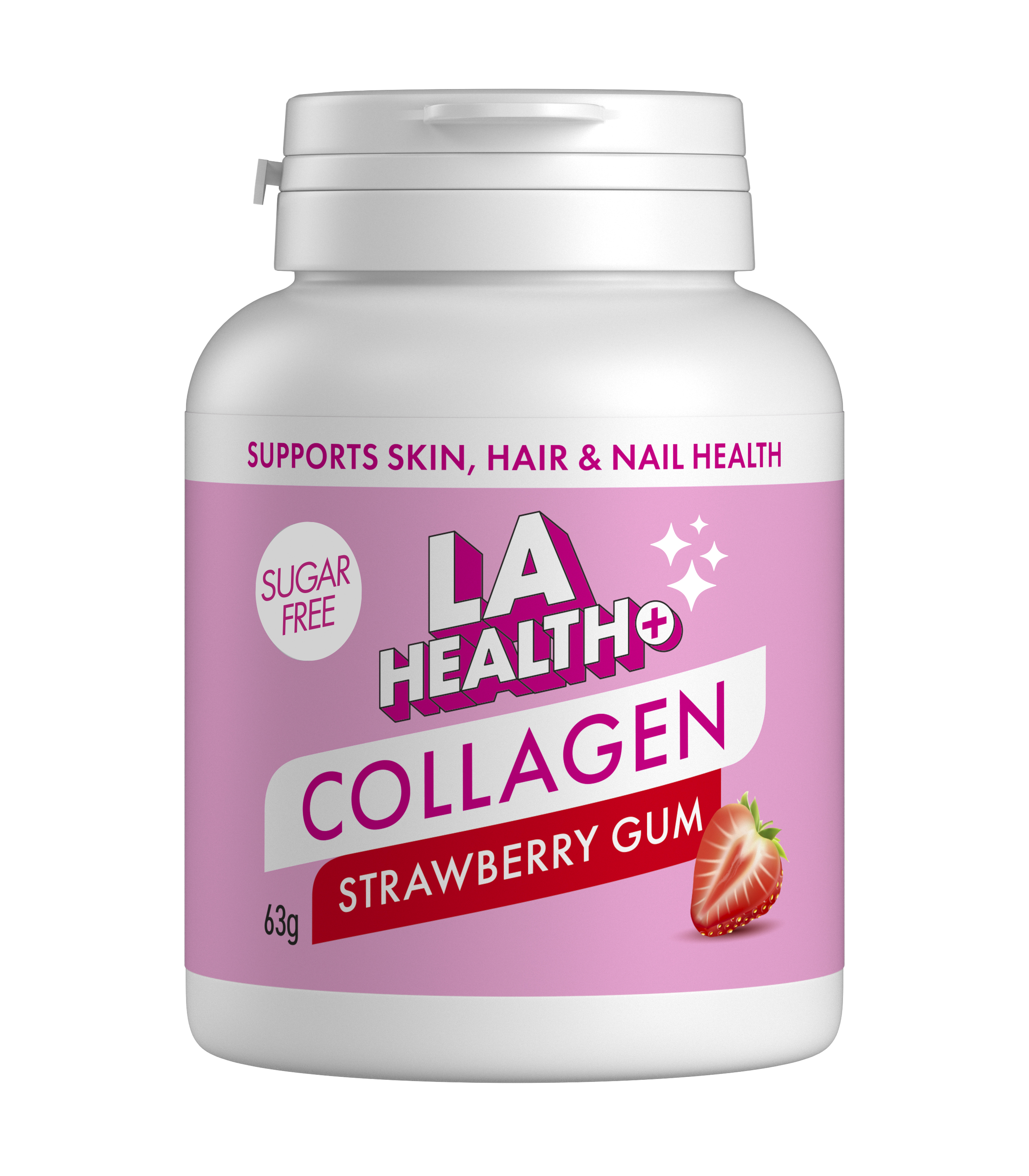 LA Health Collagen Gum Strawberry. Box of  24 - 3 x 8 packs