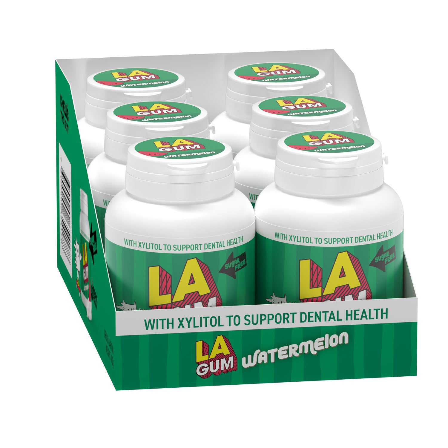 LA Gum Sugar Free Watermelon Gum with Xylitol. Box of  24 - 4 x 6 packs