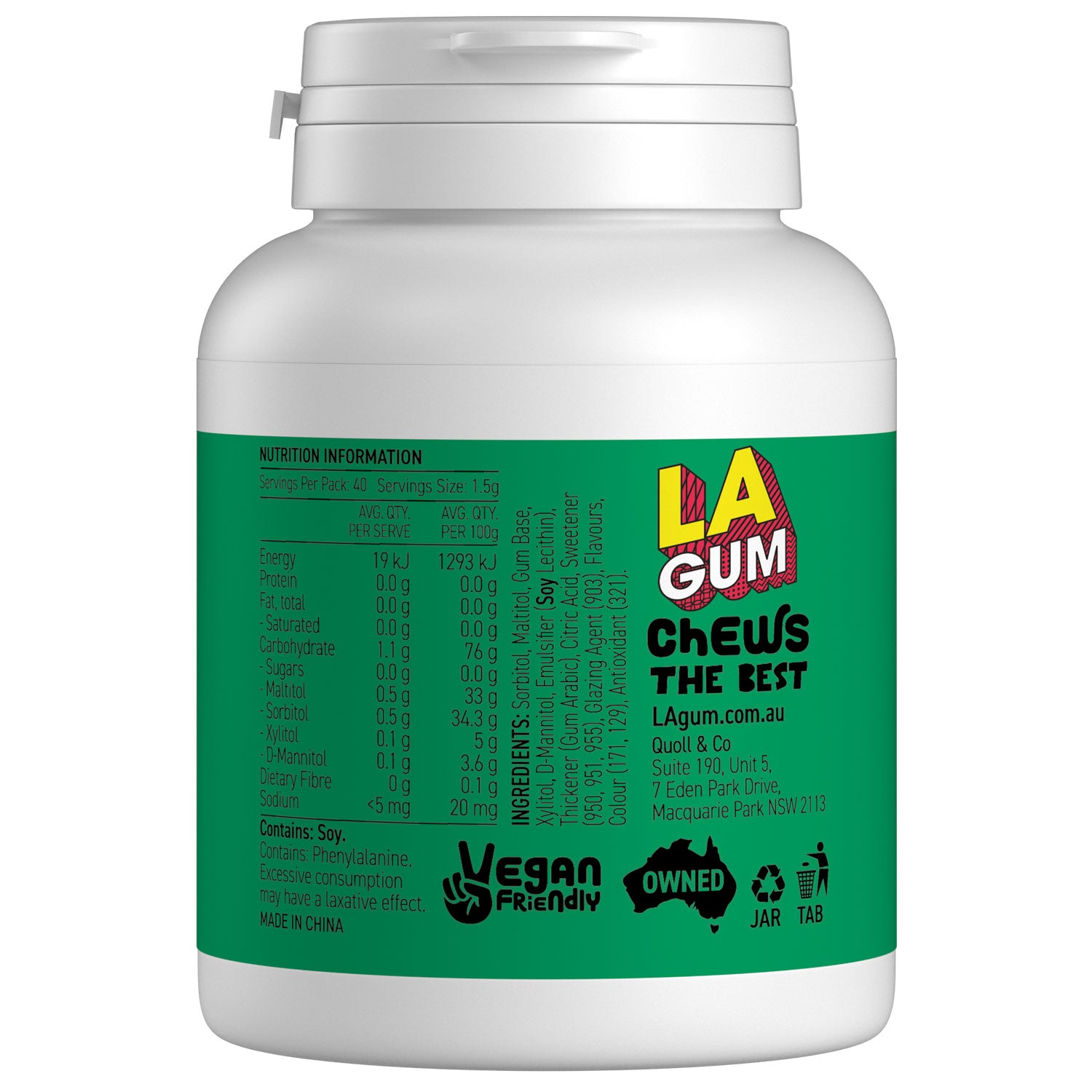 LA Gum Sugar Free Watermelon Gum with Xylitol. Box of  24 - 4 x 6 packs