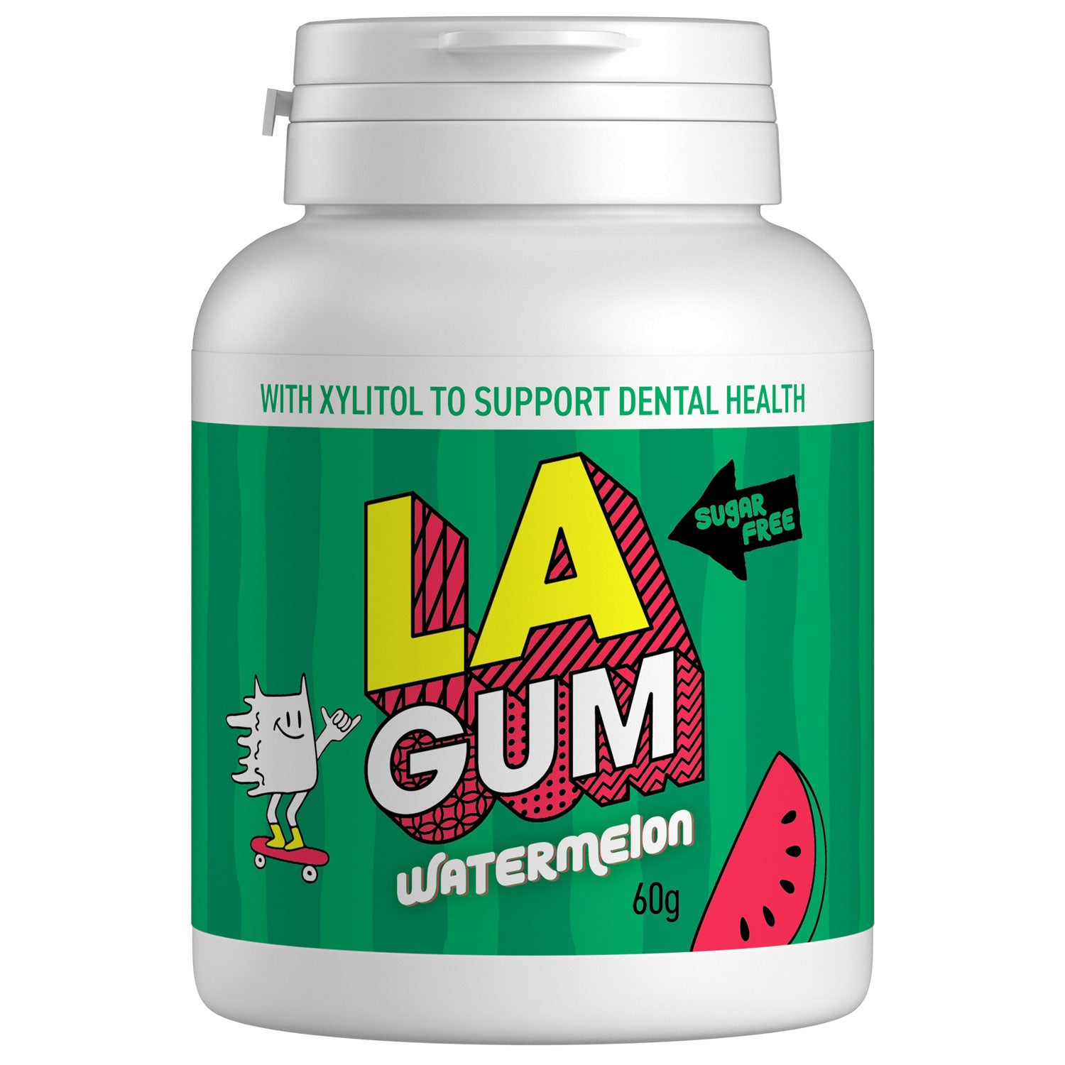 LA Gum Sugar Free Watermelon Gum with Xylitol. Box of  24 - 4 x 6 packs