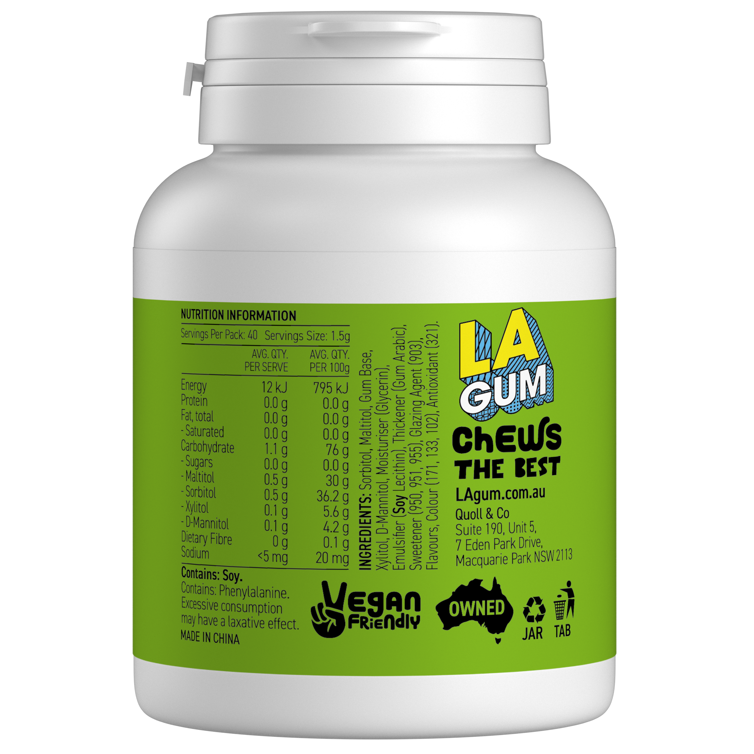 LA Gum Sugar Free Spearmint Gum with Xylitol. Box of 24 - 4 x 6 packs