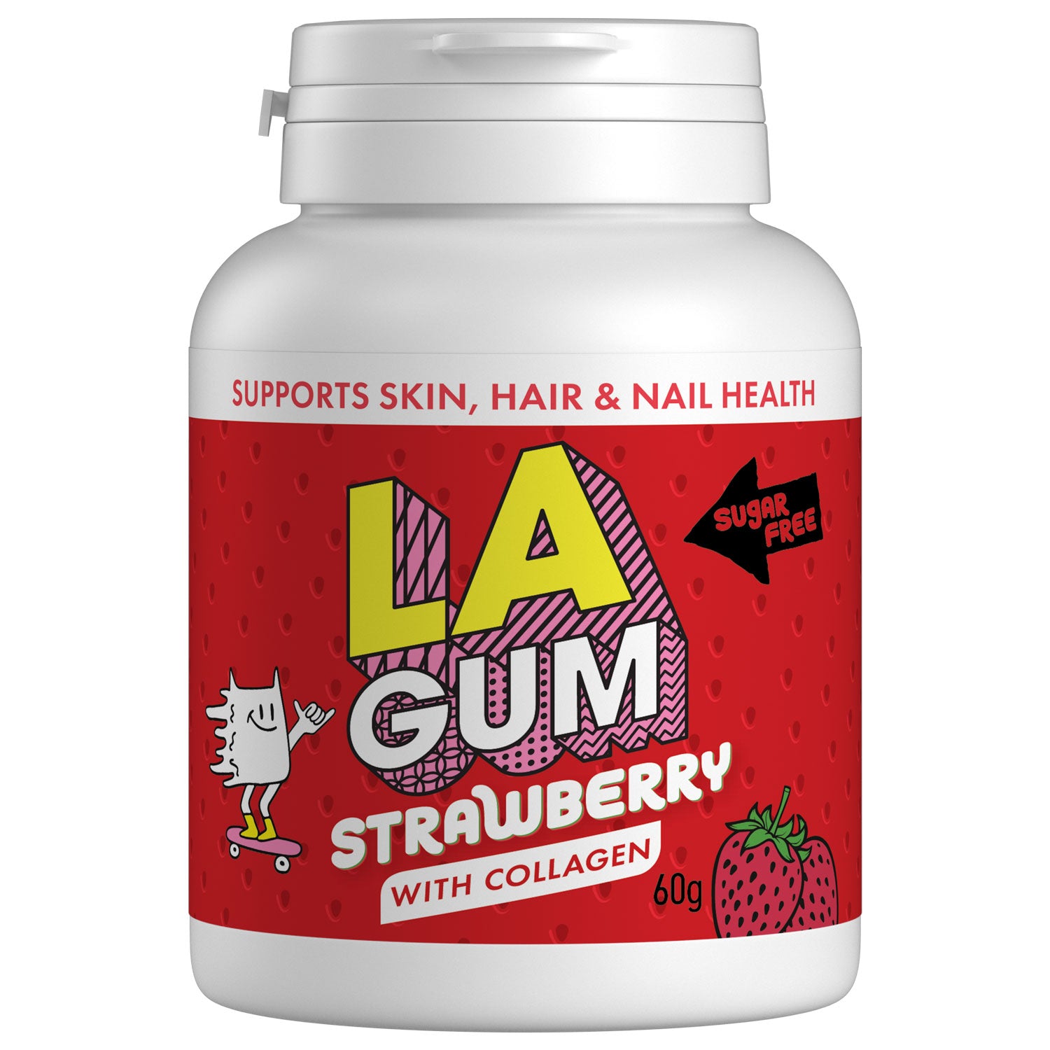 LA Gum Sugar Free Strawberry Collagen Gum with Xylitol. Box of 24 - 4 x 6 packs
